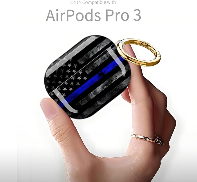 Compatible with AirPod Pro 3rd Generation Case 2025,Fashion Protective Cover with Keychain, Anti-Scratch, Drop Protection,Shockproof Cover for AirPod Pro 3 Women(Blue Line American Flag)