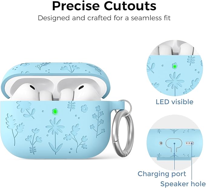 AhaStyle AirPods Pro 3 Case Cover (2025) Flower Engraved Cute Silicone AirPods Pro 3rd Generation Case Full Body Shockproof Cover Skin for Apple AirPods Pro 3rd Gen with Cleaning Kit for Women Girls