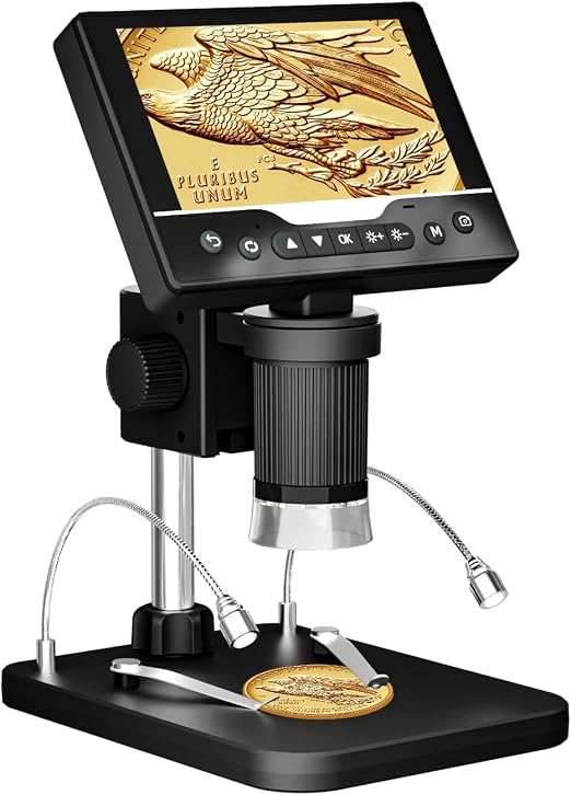 Digital Microscope 1000X, 5" HD Display,Coin＆Jewelry Magnifier