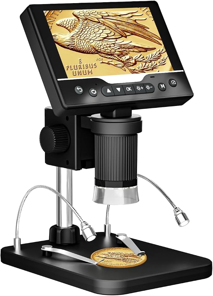 Digital Microscope 1000X, 5" HD Display,Coin＆Jewelry Magnifier