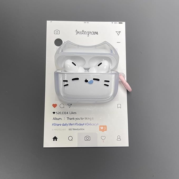 Transparent Clear Earphone Case for AirPods Pro, Cute Lovely Cat Face Soft TPU Silicone Case, Kitty AirPods Pro 2 Cover Protective Skin Shockproof Protector for iPod Earbuds -Sleeping Cat