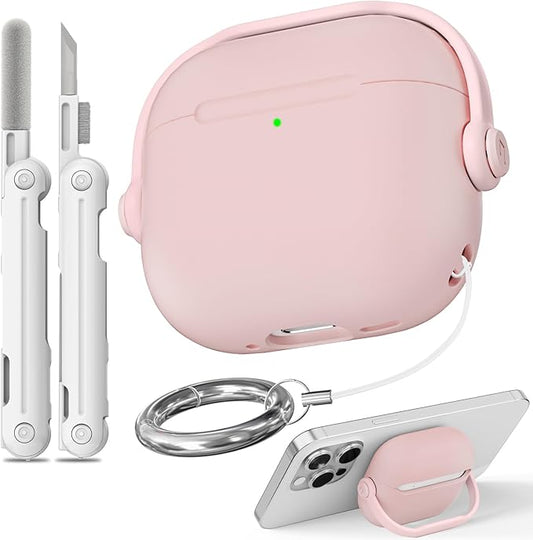 with Safety Lock for Airpods 4 Case, TPU Case for Apple Airpods 4 Case 2024 USB-C with Cleaner Kit, Drop Protection Airpods 4 Case Cover with Lock and Keychain, Cherry Blossom Pink