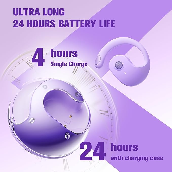 Purple Out of Ear Open Ear Headphones Wireless Ear Hanging Bluetooth Headset, Air Bone Conduction Open Ear Earbuds, OWS Over the Ear Earbuds Open Ear Buds Not In Ear Outside the Ear Headphones