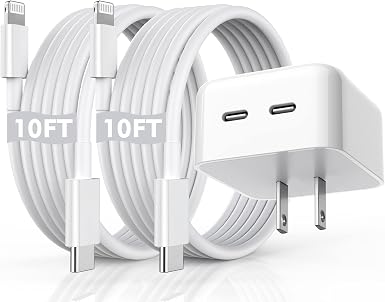 iPhone Fast Charger, 40W Dual USB-C Quick Wall Charger 10FT Charging 2pack 10FT Extra Long Lightning Cable+Double Port Foldable USBC iPhone Charger Fast Charging for iPhone 14/13/12/11/XR/XS/SE/iPad - Image 3