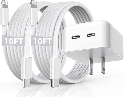 iPhone Fast Charger, 40W Dual USB-C Quick Wall Charger 10FT Charging 2pack 10FT Extra Long Lightning Cable+Double Port Foldable USBC iPhone Charger Fast Charging for iPhone 14/13/12/11/XR/XS/SE/iPad - Image 4
