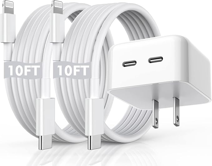 iPhone Fast Charger, 40W Dual USB-C Quick Wall Charger 10FT Charging 2pack 10FT Extra Long Lightning Cable+Double Port Foldable USBC iPhone Charger Fast Charging for iPhone 14/13/12/11/XR/XS/SE/iPad - Image 8