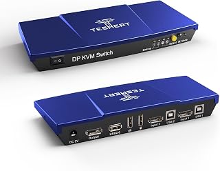DisplayPort 4K@60Hz KVM Switch 1 Monitor 2 Computers, DP KVM Switches for 2 PC Sharing Monitor Keyboard Mouse Hard Drives Printer, with USB, Auto Scan, IR Hotkey Switch, 2 1.5m DP USB Cable