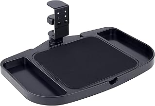 Clamp-on Mouse Pad Holder Platform, Height Adjustable Under Desk 360° Rotating Tray Rest Extension Attachment, with 5 Storage compartments