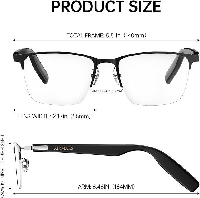 AIRMARS Smart Glasses for Men & Women, Bluetooth Glasses with Photochromic/Blue Light Filter&Polarized Lenses, Smart Sunglasses for Women with Speaker, Interchangeable Frames (Black)