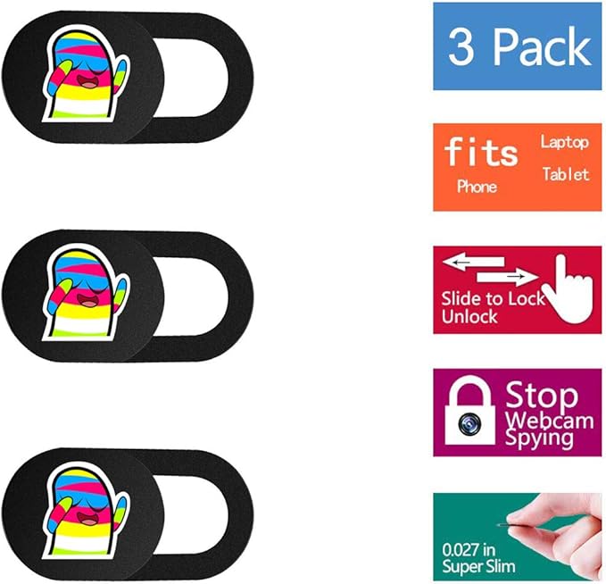 SIREG Webcam Cover Ultra Thin - Web Camera Cover fits Laptop,Tablet,Computer, Smartphone, Protect Your Privacy and Security,Strong Adhesive (Rainbow People-Black & 3 Pack)