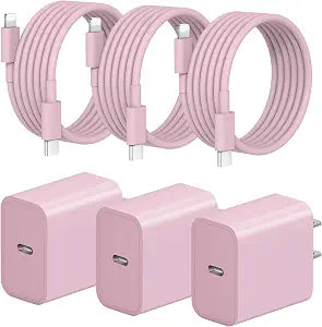 iPhone Fast Charger 3+3Pack 20W USB C Wall Charger with 6FT Fast Charging Cable Compatible with iPhone 14/13/12/11/Pro/Pro Max-Pink - Image 1