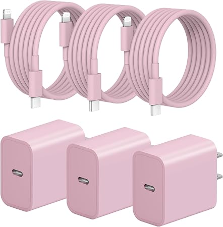 iPhone Fast Charger 3+3Pack 20W USB C Wall Charger with 6FT Fast Charging Cable Compatible with iPhone 14/13/12/11/Pro/Pro Max-Pink - Image 3