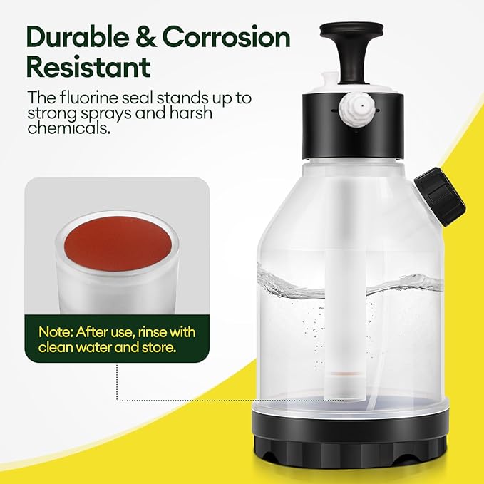 50oz Pump Sprayer, Hand Water Spray Bottle for Indoor Plant, Clear Plant Sprayer with Side Filling Port, Measuring Cup, Adjustable Nozzles, Safe Pressure Relief Valve