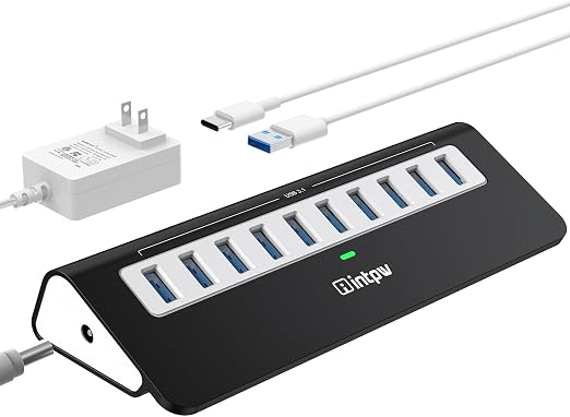 Powered USB Hub, intpw 10 Port USB 3.1 Hub with 10Gbps Data Transfer, 36W(12V/3A) Power Adapter, USB Type A and Type C Cable, Grey USB Hub for Laptop, MacBook and Desktop Computer - Image 6