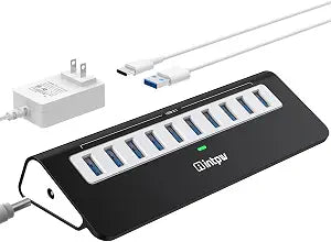 Powered USB Hub, intpw 10 Port USB 3.1 Hub with 10Gbps Data Transfer, 36W(12V/3A) Power Adapter, USB Type A and Type C Cable, Grey USB Hub for Laptop, MacBook and Desktop Computer - Image 1