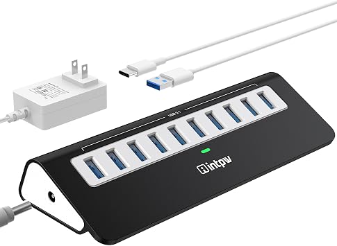 Powered USB Hub, intpw 10 Port USB 3.1 Hub with 10Gbps Data Transfer, 36W(12V/3A) Power Adapter, USB Type A and Type C Cable, Grey USB Hub for Laptop, MacBook and Desktop Computer - Image 2