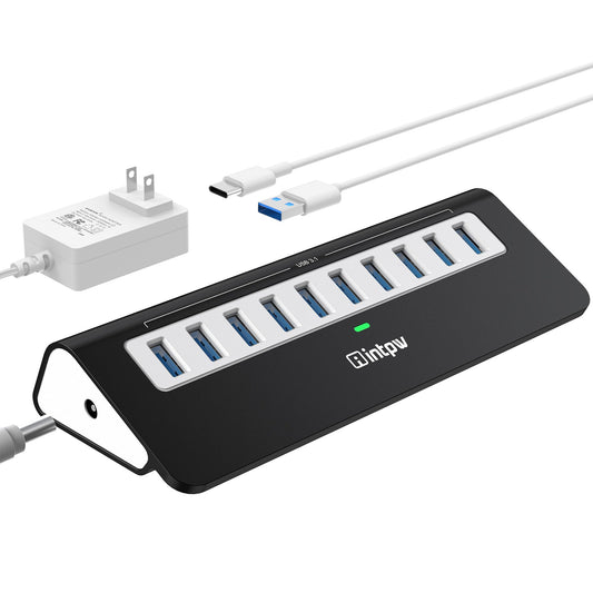 Powered USB Hub - intpw 10 Port USB 3.1 Hub with 10Gbps Data Transfer - USB
