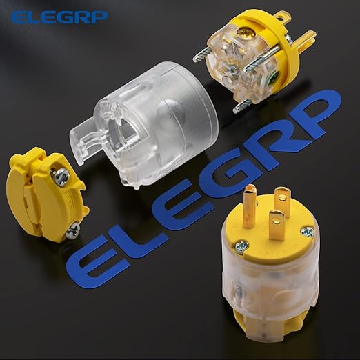 ELEGRP Lighted 15 Amp 125 Volt NEMA 5-15P 2 Pole 3 Wire Grounding Straight Blade Electrical Plug Replacement Cord Outlet Commercial Grade, Yellow, 1 Pack