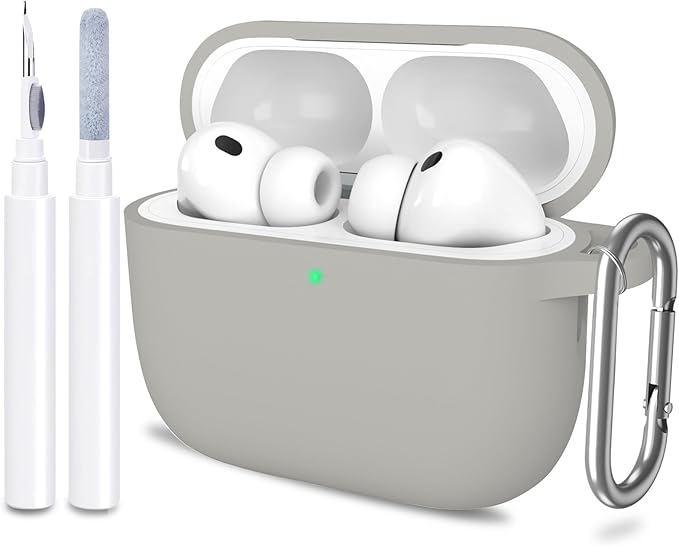 ATUAT for AirPods Pro 3 Case Cover with Cleaner, Protective Soft Silicone Skin with Keychain for Women Men for Apple AirPods Pro 3rd Generation Case(2025), Front LED Visible, Grey