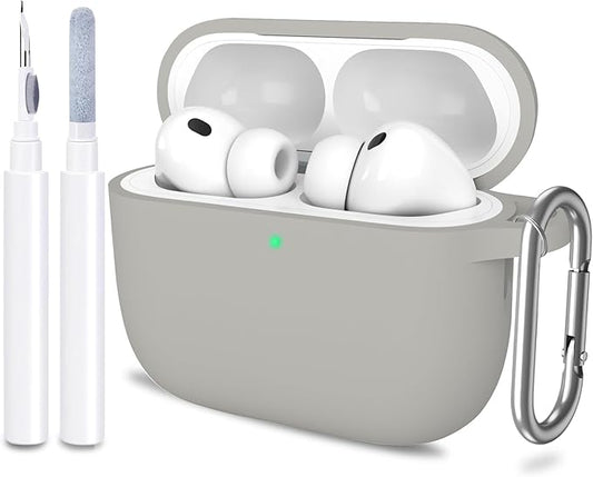 ATUAT for AirPods Pro 3 Case Cover with Cleaner, Protective Soft Silicone Skin with Keychain for Women Men for Apple AirPods Pro 3rd Generation Case(2025), Front LED Visible, Grey