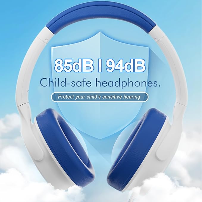 Kids Headphones with Cord-3.5mm Jack 85/94dB Safe Volume Control Built-in Microphone On-Ear Headphones for Kids/Teens/School/Travel/3.5mm Devices(White)