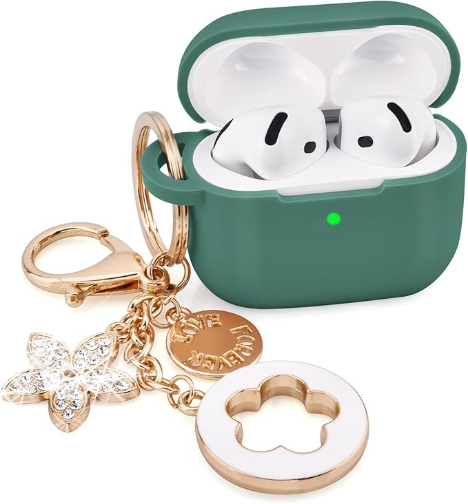 Case Compatible for Apple Airpods 4 - VISOOM Airpods 4 Cases 2024 Cover Women Cute Silicone iPods 4 Earbuds Wireless Accessories Charging Cases Girl Bling Keychain for Airpod iPods 4th Generation