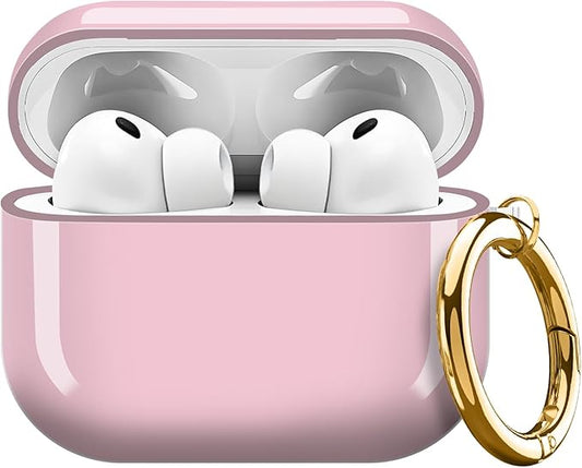 AirPod Pro 3 (2025) Case Cover for Women, Cute Shockproof Protective Case with Gold Round Buckle, Anti-Drop Design Compatible with Apple AirPods Pro 3rd Generation (USB-C Cable) Pink