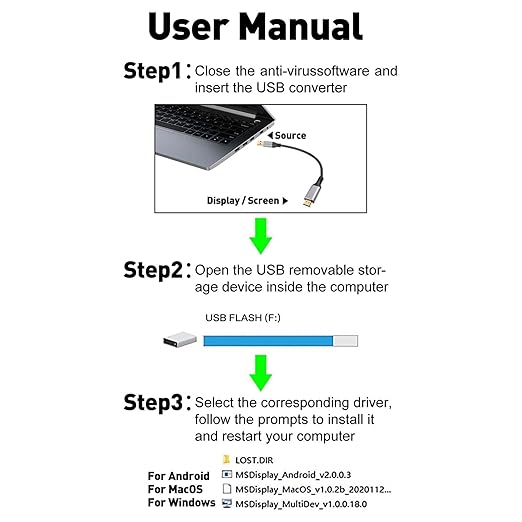 USB to HDMI Adapter Cable 4 FT, Unidirectional USB-A 3.0 to HDMI HD Audio Video, Real 2K/1080P@60Hz, for TV, Projector, Monitor, ONLY Support Windows 11/10/8/8.1/7, Mac OS, Need to Install Driver