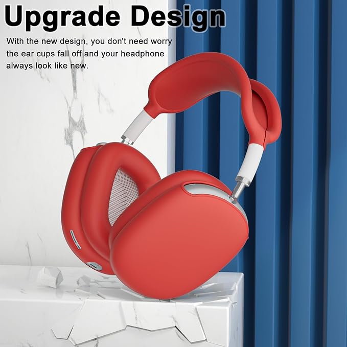 ATUAT for AirPods Max Headphones Case, Protective Silicone Case Cover Skin Accessories Anti-Scratch for Women Men for Apple AirPods Max 2024/2020 (USB-C/Lightning), Red