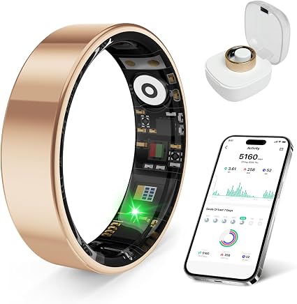 New Health Tracking Smart Ring with Sleep Stress Exercise Monitor, IP68 Waterproof, Long Battery Life, No Subscription, Compatible with iOS Android (Rose Gold, 9)