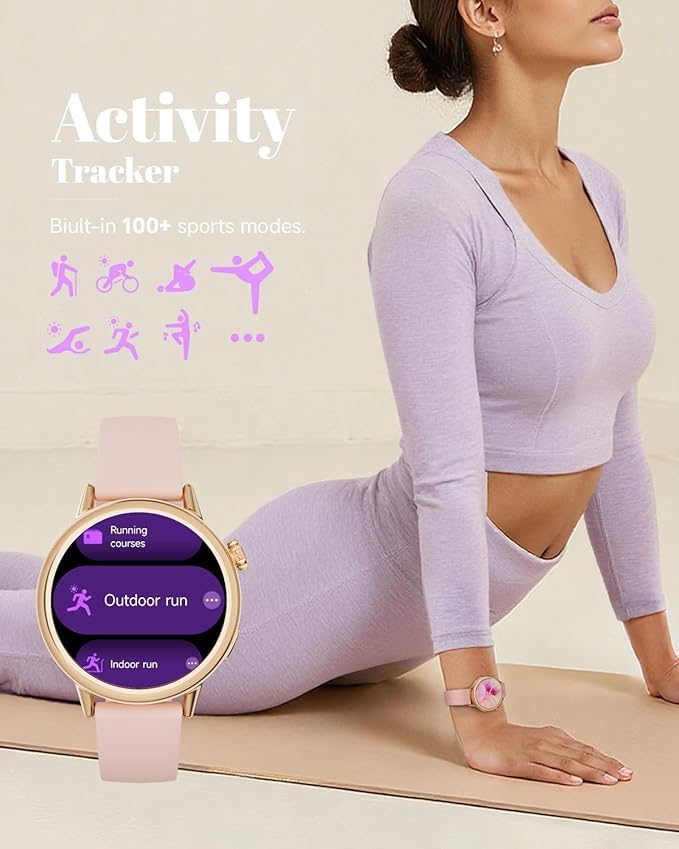 TOOBUR Petite Smart Watch for Women, 1.1'' AMOLED Screen Smartwatch, Compatible Android & iOS Phones, Answer/Make Calls, Fitness Tracker with Heart Rate/Step/Calories Monitor, 100+ Sports Modes, Pink