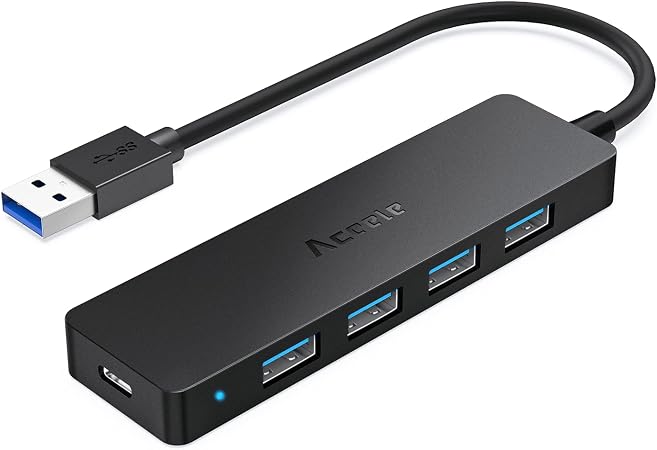 Aceele 4-Port USB 3.0 Hub, Ultra-Slim USB Hub with USB-C Powered Port[Charging/Monitor Not Supported], USB Port for MacBook, Mac Pro, iMac, Mac mini, XPS, PC, Laptop, Flash Drive, Mobile HDD