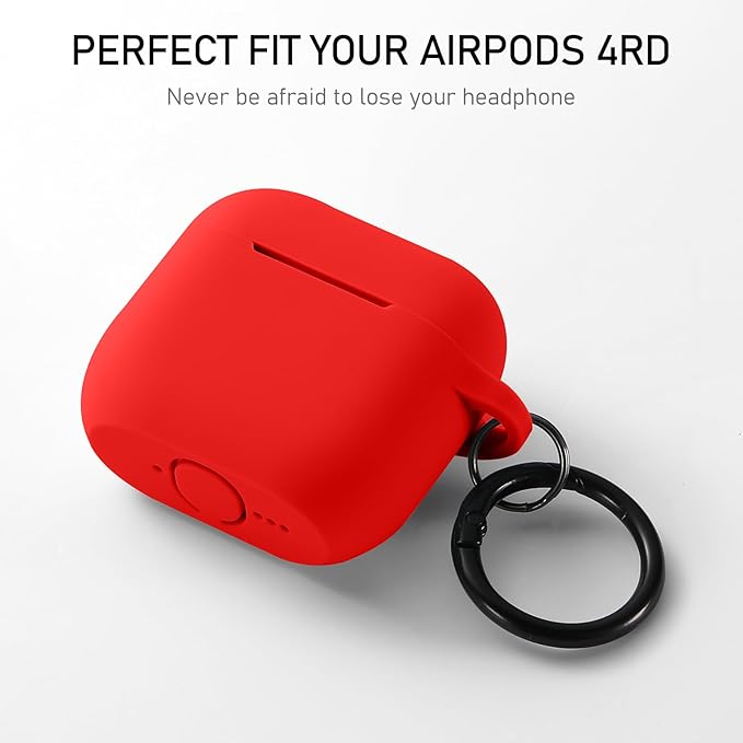Maxjoy for Apple Airpods 4th Generation Case Cover(2024), Silicone Case with Cleaner Kit & Keychain Compatible Compatible with Airpods 4 case for Women,Men(Red)