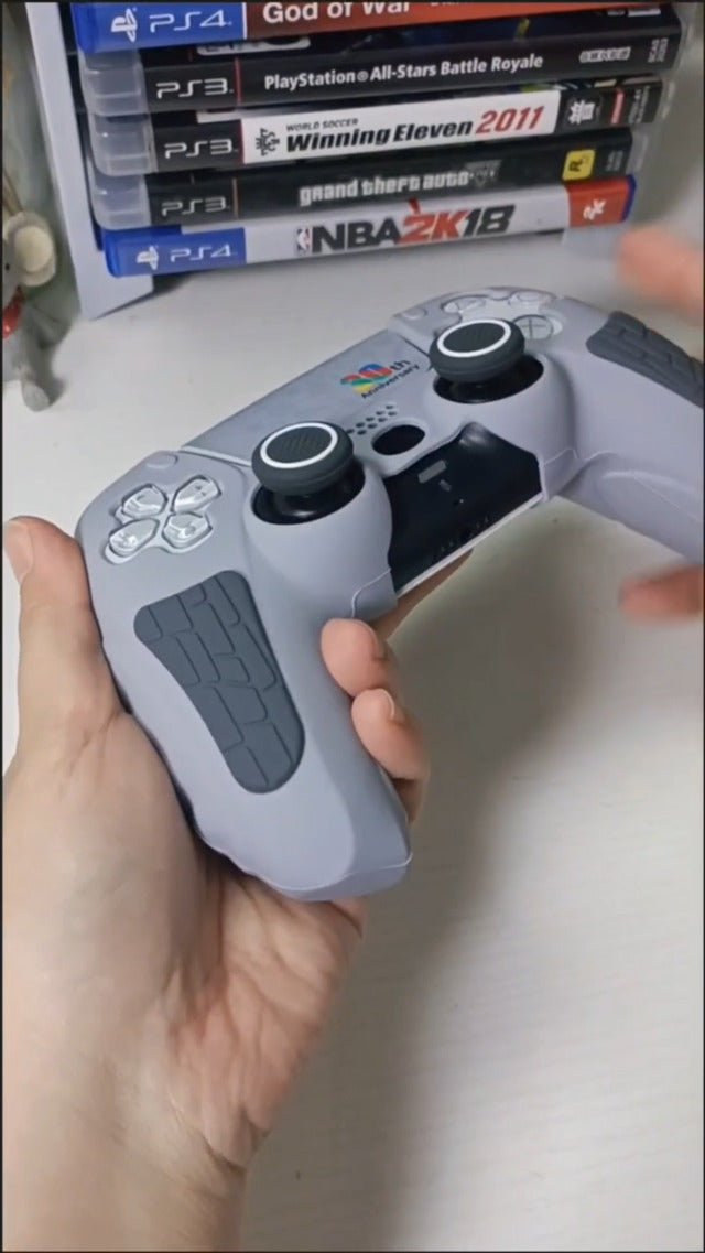 ECHZOVE PS5 Controller Cover Case – 30th Anniversary Limited Edition Protective Silicone Skin for PlayStation 5 Controller, Anti-Slip, Sweat-Resistant, Shockproof Grip Case (Light Grey)