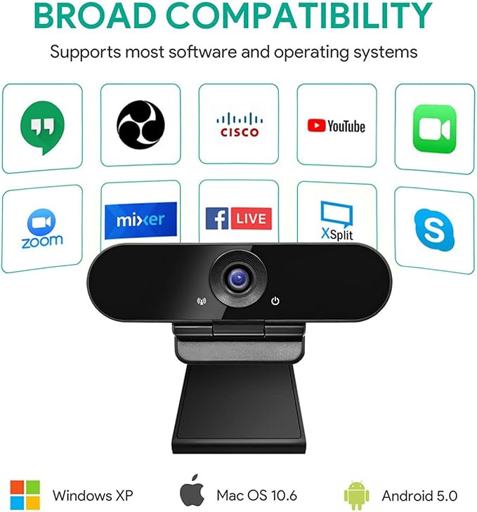 1080p Webcam with Dual Stereo Microphones & Privacy Cover, Full HD USB Desktop Web Computer Camera with Auto Light Correction for Video Conferences, Compatible with Windows & Mac, PC & Laptop