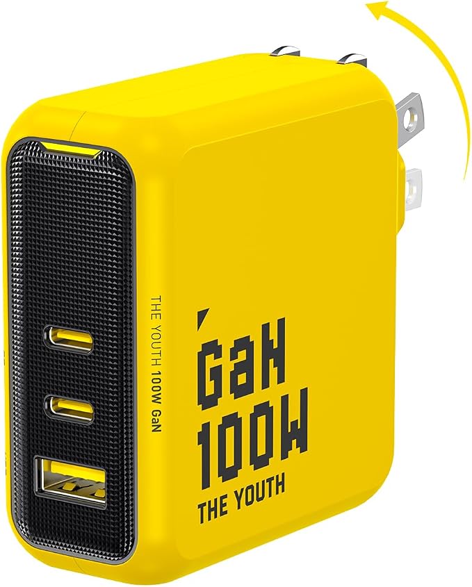 AOHI Youth 100W GaN USB C Wall Charger, 3-Port Laptop Fast Charger Type C Power Adapter PPS PD for MacBook Pro/Air, iPad Pro, iPhone 17/16 Pro Max, Galaxy S24 Ultra/Note, Pixel, Steam Deck, Yellow