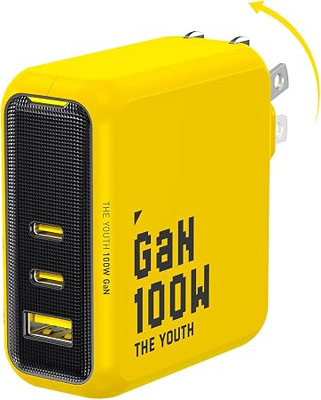 AOHI Youth 100W GaN USB C Wall Charger, 3-Port Laptop Fast Charger Type C Power Adapter PPS PD for MacBook Pro/Air, iPad Pro, iPhone 17/16 Pro Max, Galaxy S24 Ultra/Note, Pixel, Steam Deck, Yellow