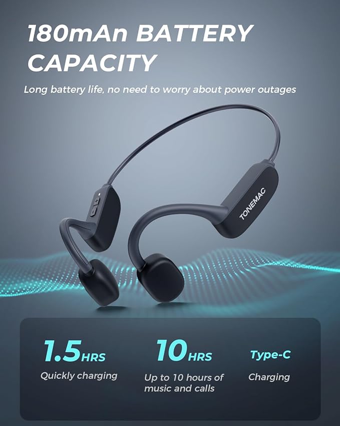 TONEAMC K2 Bone Conduction Headphones - Wireless Open-Ear Bluetooth 5.3 Sports Earbuds with Mic for Running, Workouts, and Cycling - Sweatproof and Comfortable Fit