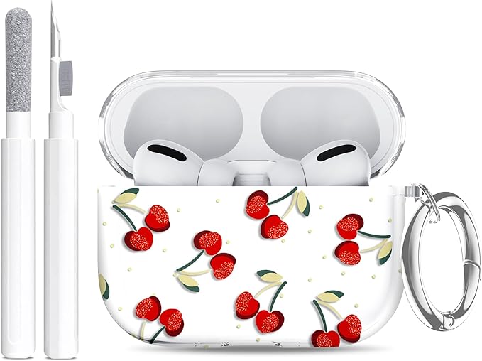 Compatible Airpods Pro 3 Case (2025),Soft Cute Cherry Print Silicone Protective Cases for Apple AirPods Pro 3rd Generation Case,Airpod Pro 3 Cover with Keychain&Cleaner Kit for Women/Girls,Cherry