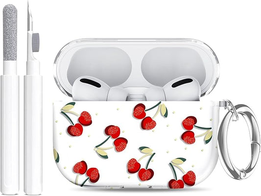 Compatible Airpods Pro 3 Case (2025),Soft Cute Cherry Print Silicone Protective Cases for Apple AirPods Pro 3rd Generation Case,Airpod Pro 3 Cover with Keychain&Cleaner Kit for Women/Girls,Cherry