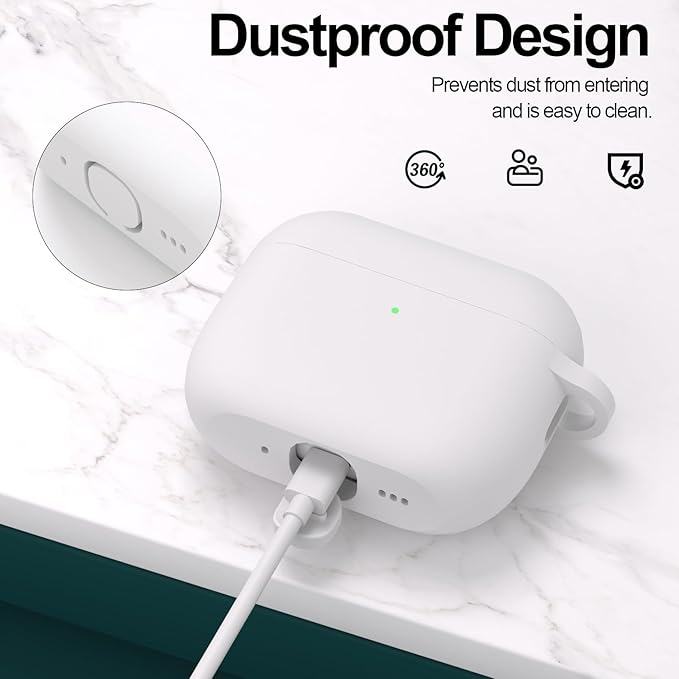 ATUAT for AirPods Pro 3 Case Cover with Cleaner, Protective Soft Silicone Skin with Keychain for Women Men for Apple AirPods Pro 3rd Generation Case(2025), Front LED Visible, White