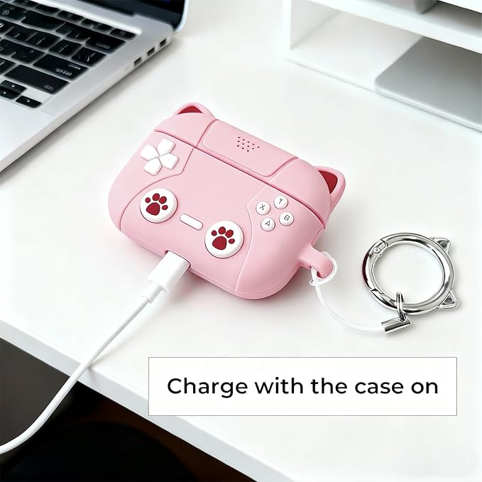 for Airpods Pro 3 Case 2025,Cute 3D Game Console Design for Air pod Pro 3 Cover with Keychain Shockproof Protective Soft Silicone Case for Airpods Pro 3 Gen for Women Girls (Pink Cat)