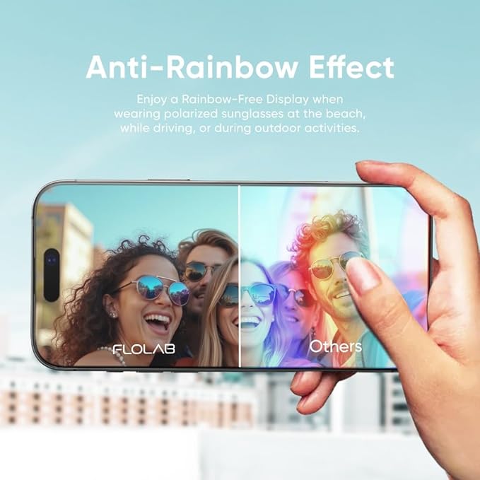 FLOLAB NanoArmour ONETIME PRO for iPhone 16 Screen Protector, Anti-Reflective, PolarSpectra Anti-Rainbow, Tempered Glass, Ultra Clear, Infinity Edge