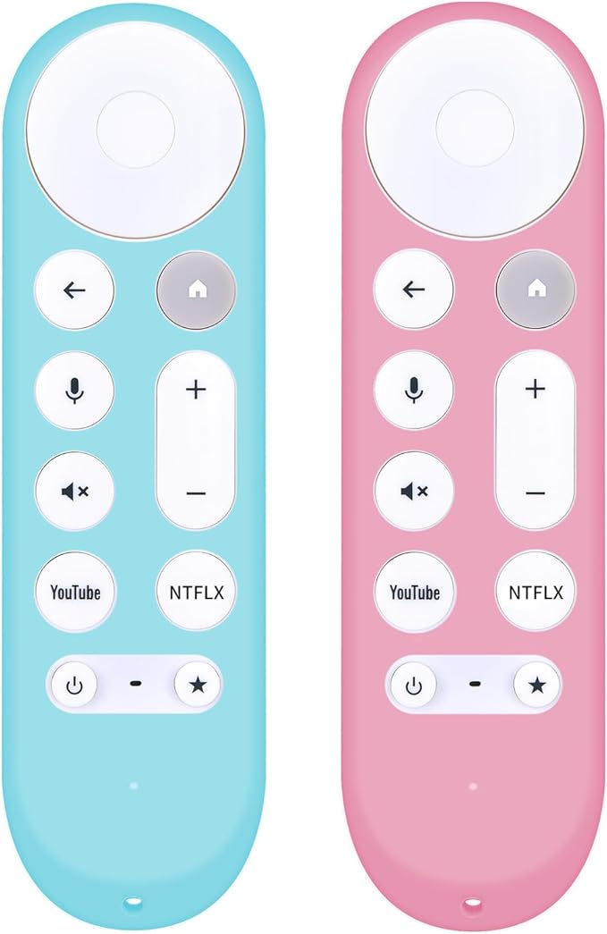[2-Pack] HZIME New Replacement Remote Control Cover Compatible for Google TV Streamer 4K TV GY3LE Voice Remote, Silicone Controller Case Sleeve (Glow-in-The-Dark，Blue/Pink)