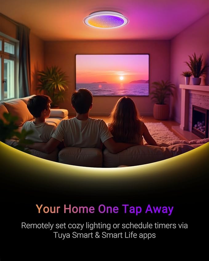 1-Pack, 20 inch Smart LED Music Ceiling Light with Bluetooth Speaker, Compatible with Alexa & Google Home, Color Changing RGB Dimmable Light for Living Room, Bedroom, Kitchen
