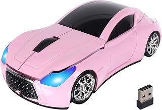 Car Mouse Wireless Cool Sport Car Shaped Computer Mice with LED Headlight USB Receiver 1600 DPI 3 Buttons 2.4GHz Portable Optical Mini Small Mouse for Laptop PC Desktop Computer Kids Gift (Pink) - Image 1