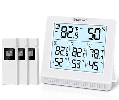 Geevon Indoor Outdoor Thermometer Wireless with 3 Remote Sensors, Digital Hygrometer Thermometer, Temperature Gauge Humidity Monitor with Backlight, 200FT/60M Transmission Range