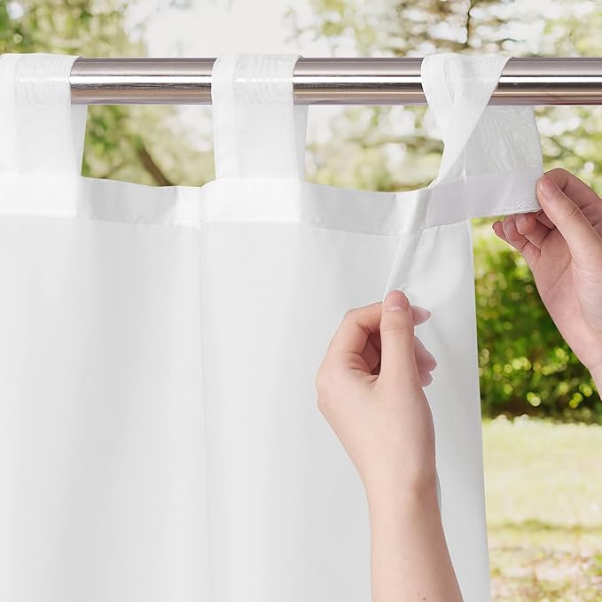NICETOWN 2 Panels Indoor Outdoor Sheer Curtains for Patio Waterproof, Detachable Sticky Tab Top Elegant & Lightweight Soft Sheer Drapes for Pergola/Gazebo, Ivory, W54 x L84