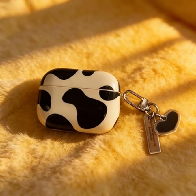 for Airpods 4 Gen Case 2024, Cute Cow Airpods 4th Generation Protective Hard Skin Women Girl with Keychain for Apple iPod Pro 4 Gen Case- Black Cow for Women Girls- Black Cow