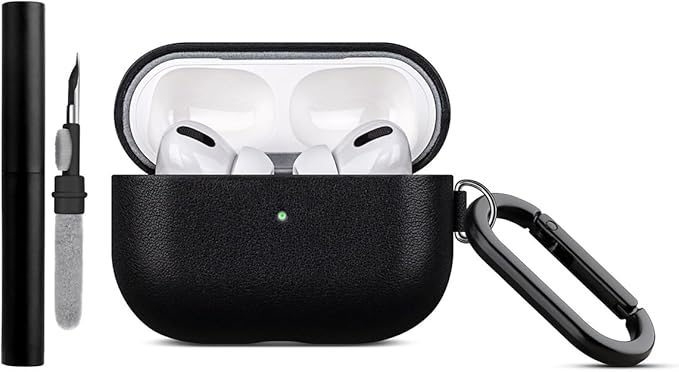 Lopie Leather Case for AirPods Pro 2, Handmade for AirPods Pro 2nd Generation Leather Case with Keychain & Cleaner Kit, Protective Hard Shell Cover, Fully-Wrapped with Top Grain Leather - Black